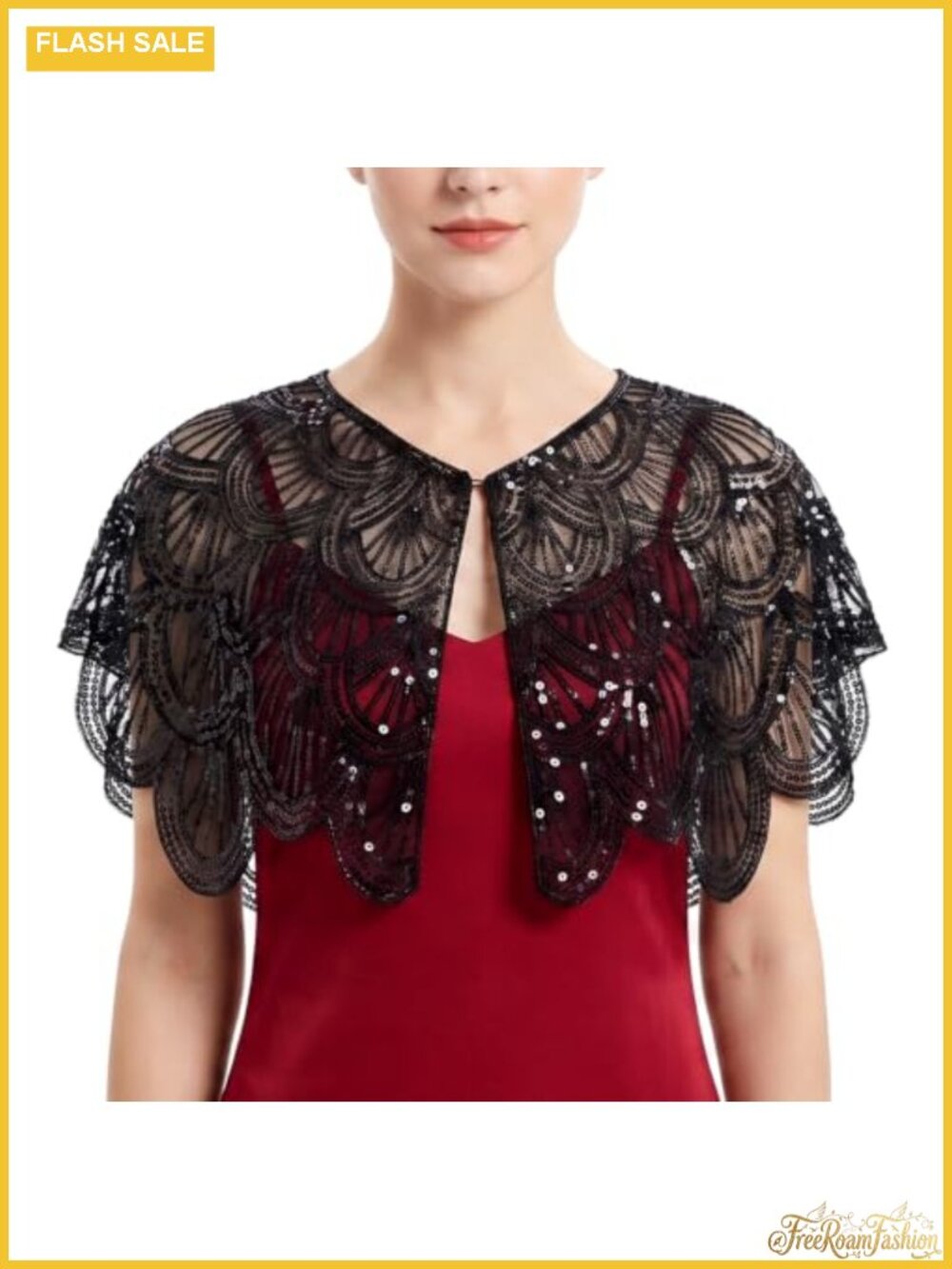 1920s Shawl Wrap Sequin Beaded Flapper Cover Up Evening Party